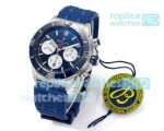 BLS Factory Clone Breitling Chronomat B01 Blue-Silver Watch Black Rubber Strap